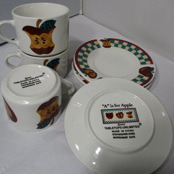Vintage Tabletops Unlimited Red Apple Coffee Cups Mugs & Saucers set of 3 - Picture 5 of 5